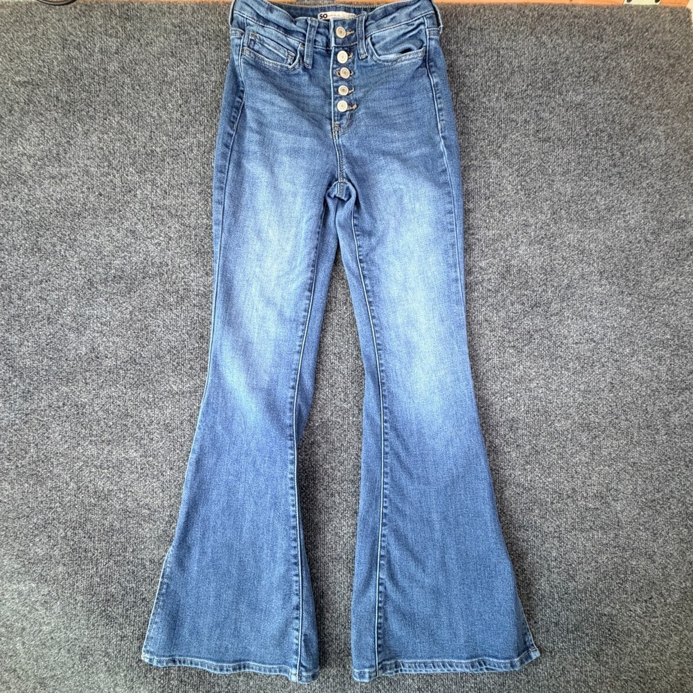 So Goods For Life Jeans Womens 25x30 Blue Denim Ankle Slit High Rise Flared Leg‎